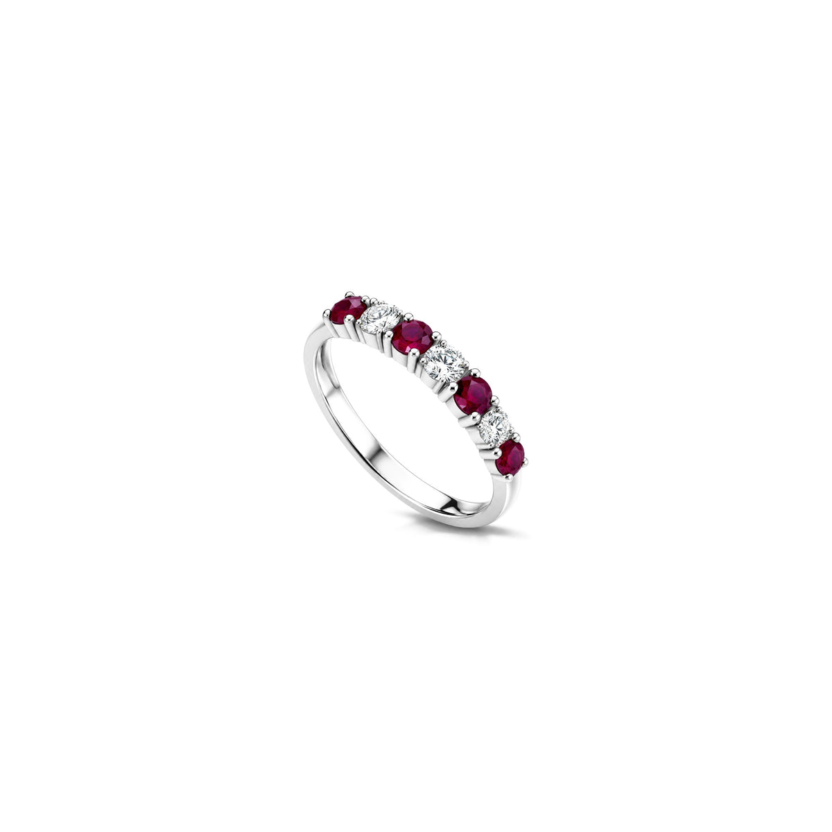 Anillo tipo veretta con diamantes naturales y rubí, oro blanco de 18 quilates AuriA