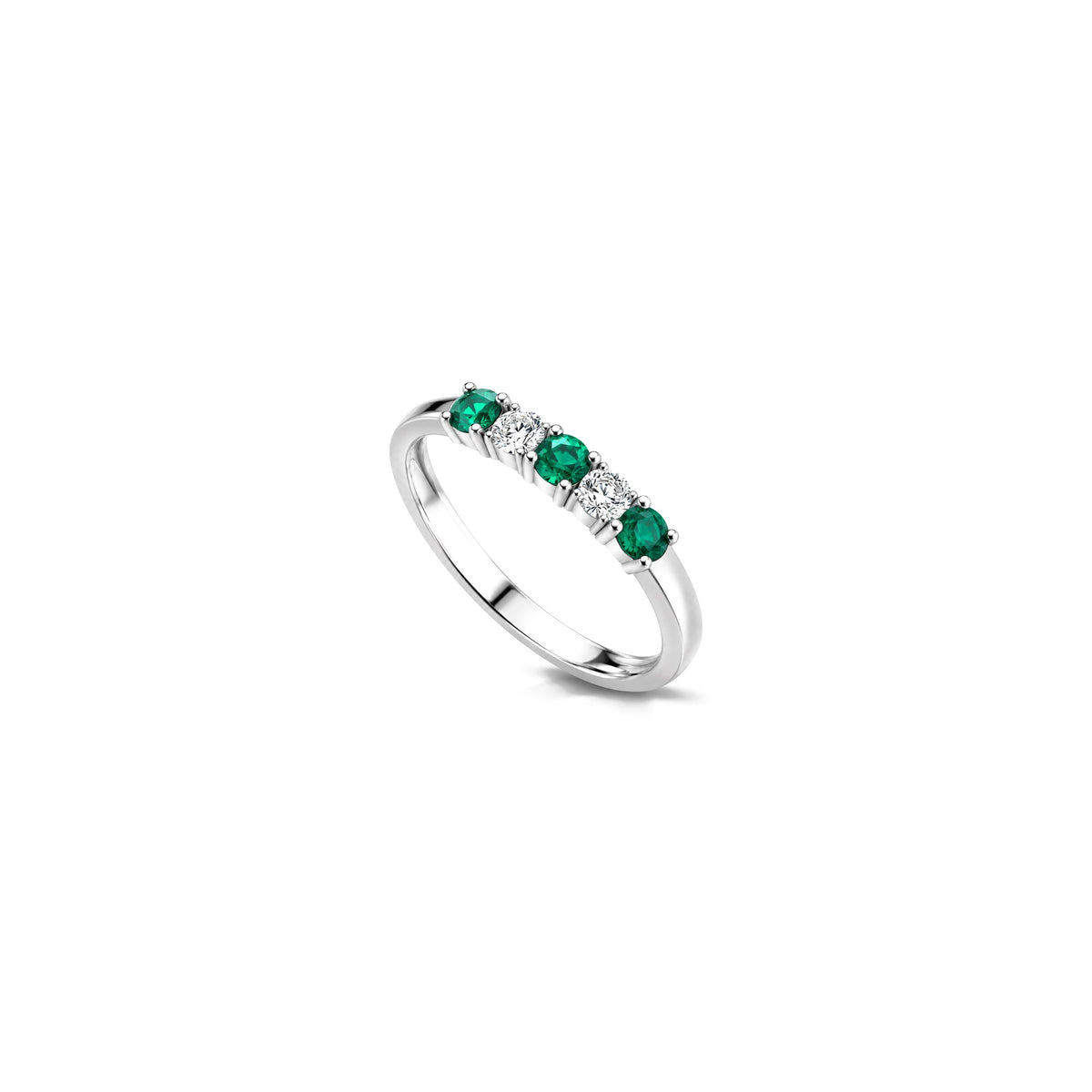 Anillo tipo veretta con diamantes naturales y esmeralda en oro blanco de 18kt AuriA
