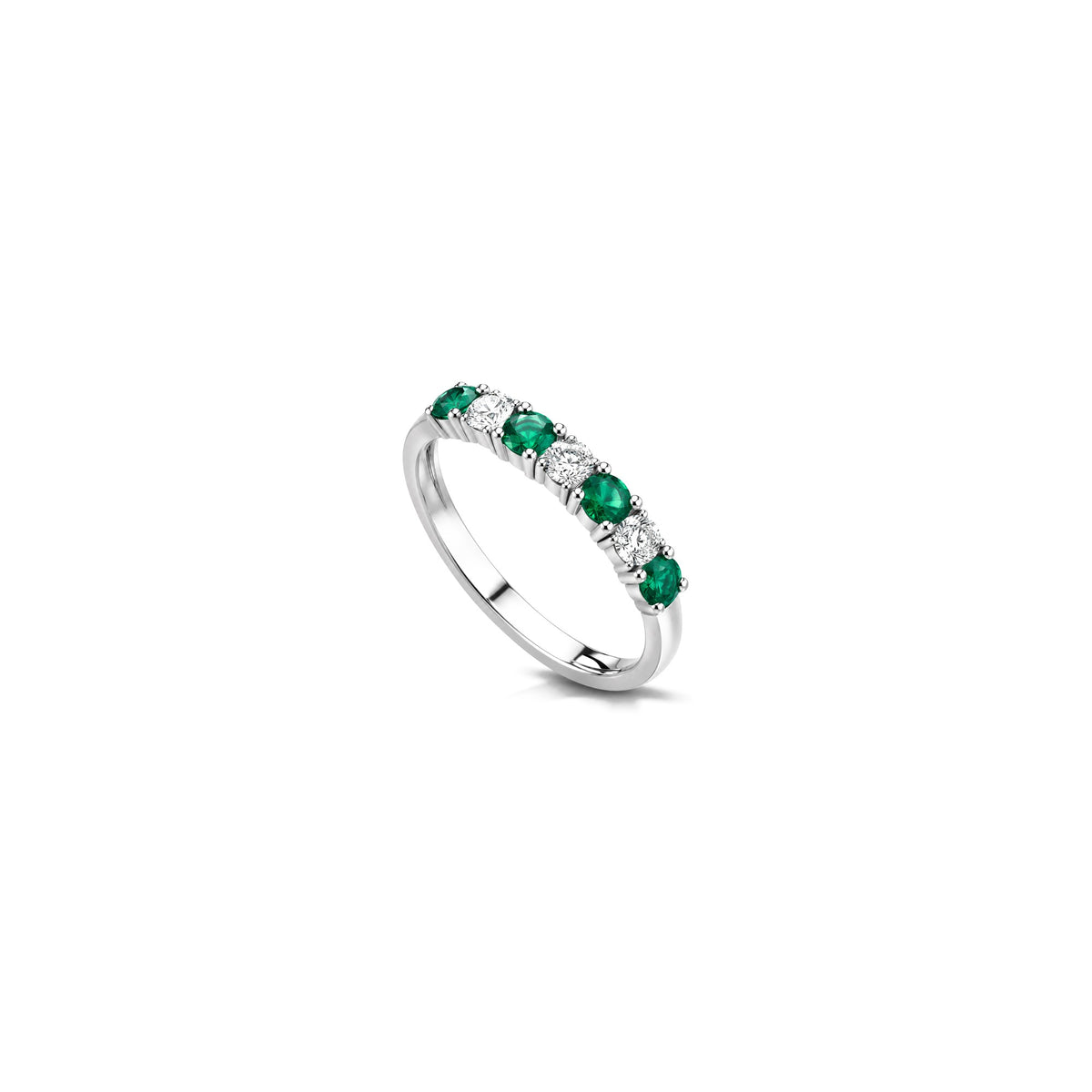 Anillo de diamantes naturales y esmeralda en oro blanco de 18 quilates AuriA