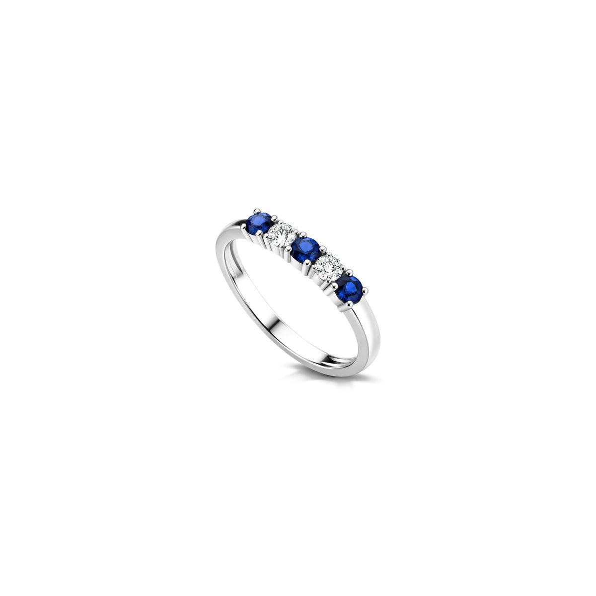 Anillo tipo veretta con diamantes naturales y zafiro en oro blanco de 18kt AuriA