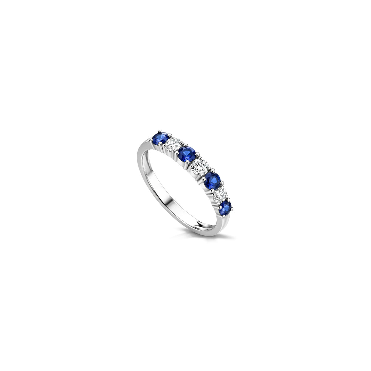 Anillo tipo veretta con diamantes naturales y zafiro en oro blanco de 18kt AuriA