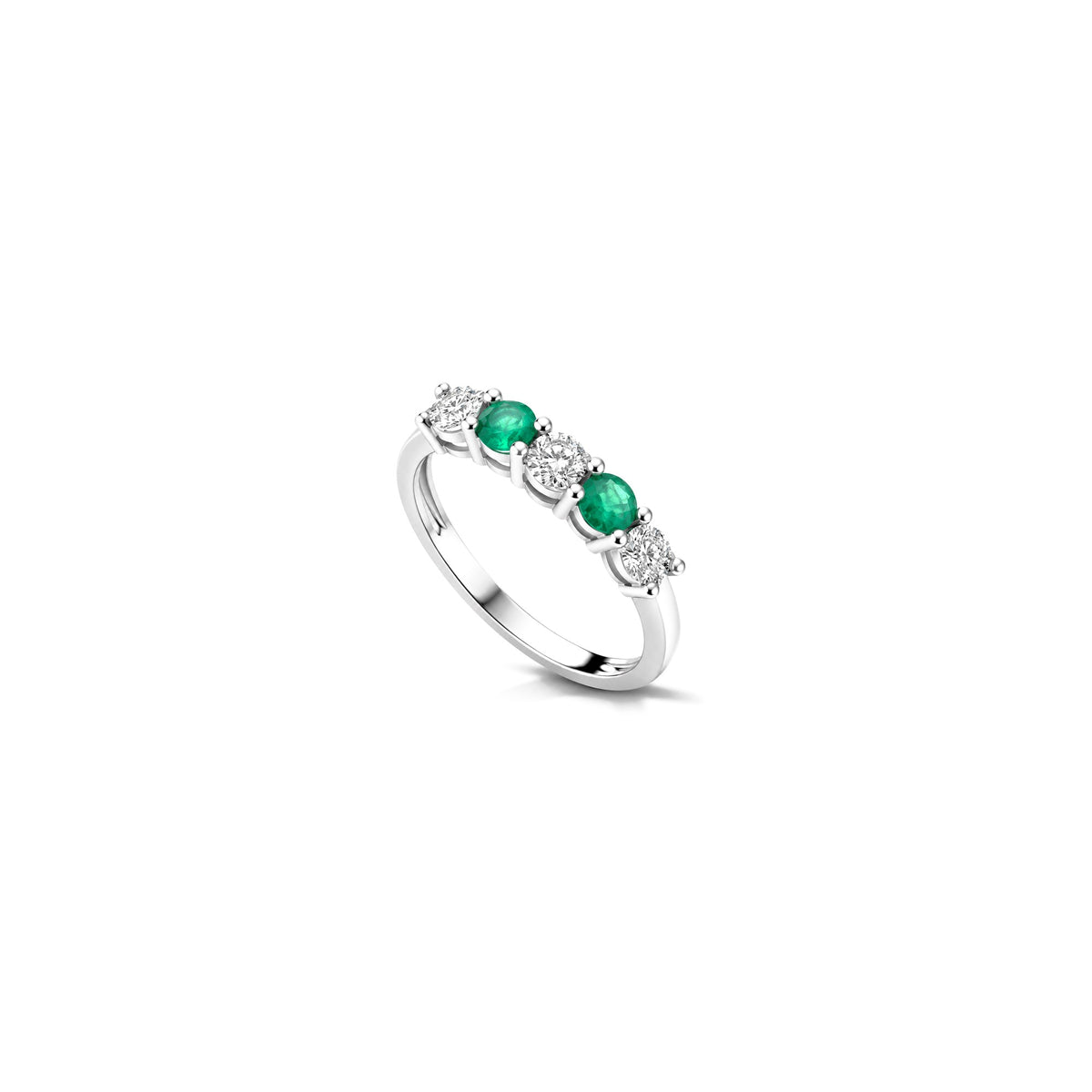 Mine Ring with Natural Diamonds and Emerald in 18kt White Gold AuriA