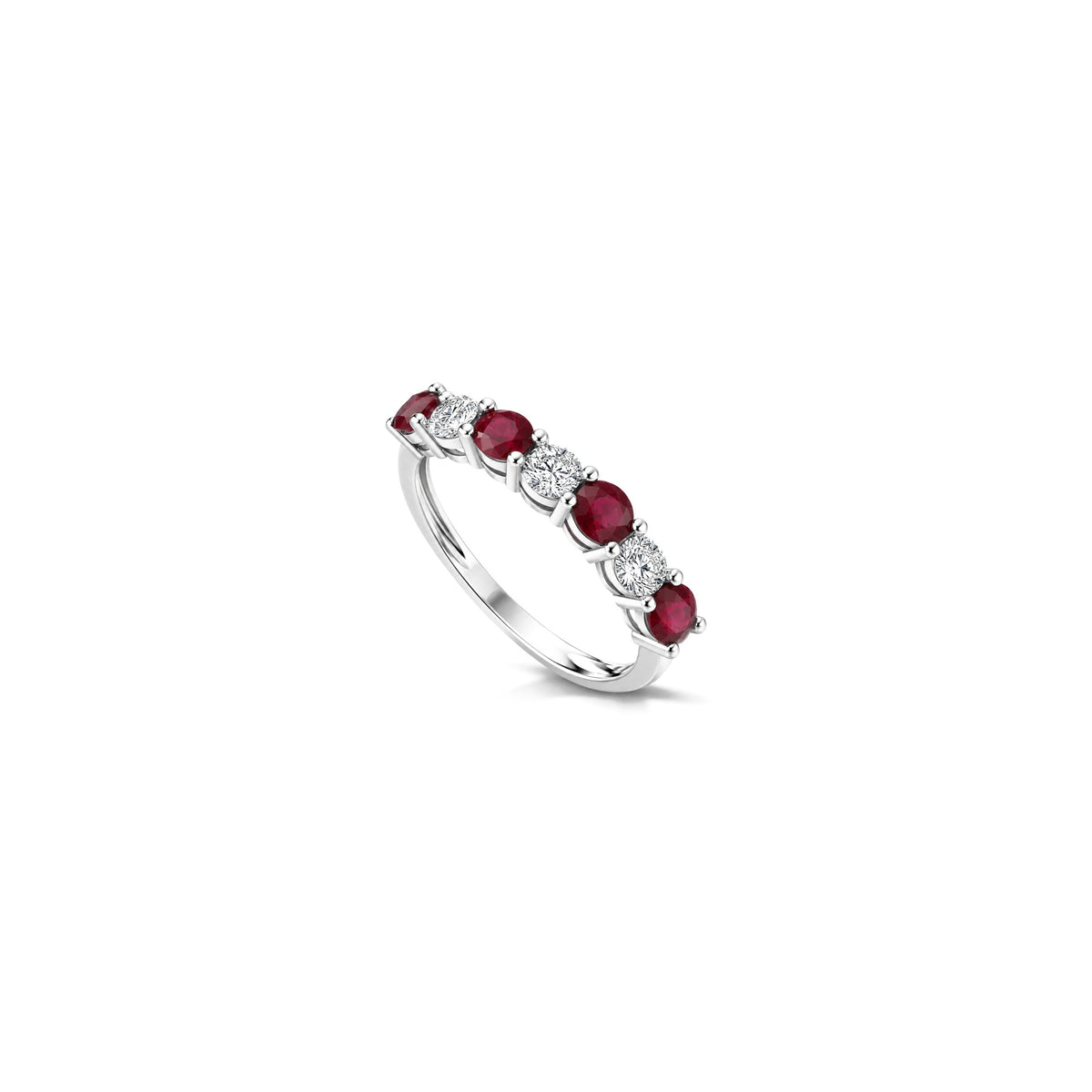 Mine Ring with Natural Diamonds and Ruby in 18kt White Gold AuriA