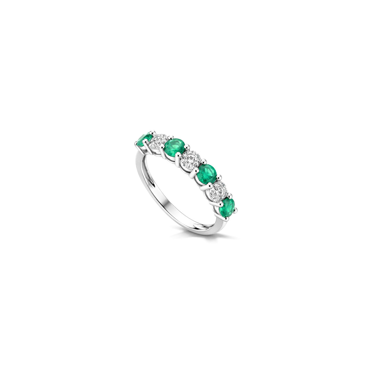 Mine Ring with Natural Diamonds and Emerald in 18kt White Gold AuriA