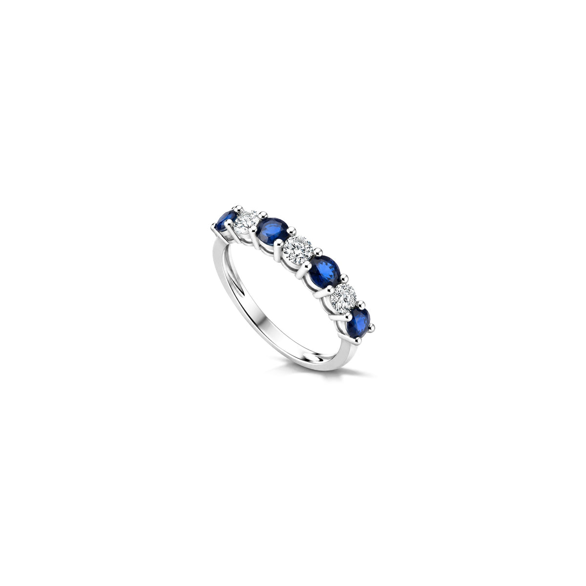 Mine Ring with Natural Diamonds and Sapphire in 18kt White Gold AuriA
