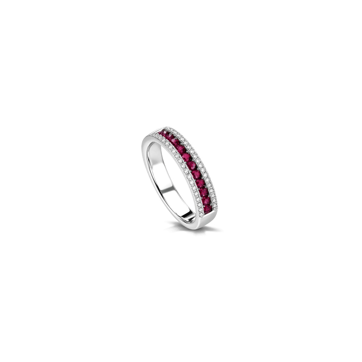 Riv Ring with Natural Diamonds and Ruby in 18kt White Gold AuriA