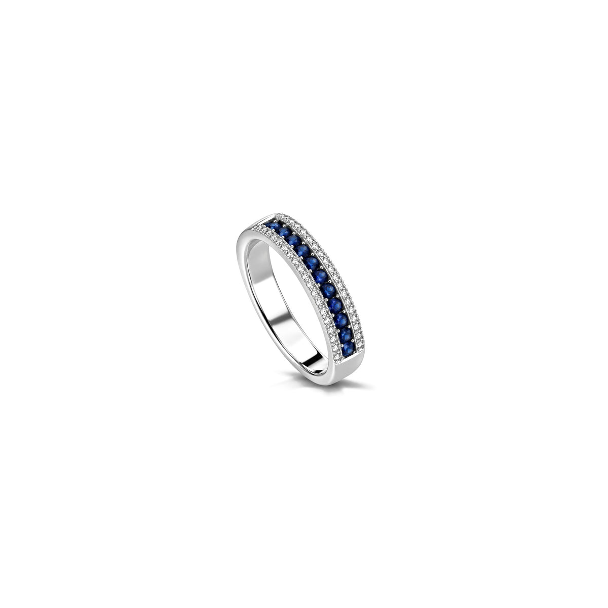 AuriA 18kt White Gold Riv Ring with Natural Diamonds and Sapphire