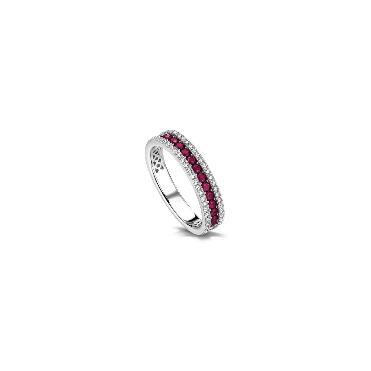 Riv Ring with Natural Diamonds and Ruby in 18kt White Gold AuriA