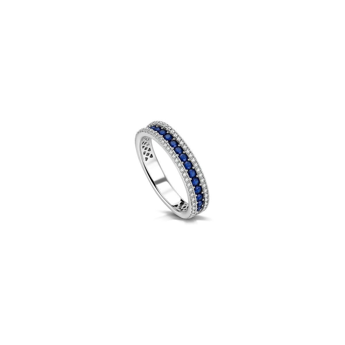 Riv Ring with Natural Diamonds and Sapphire in 18kt White Gold AuriA