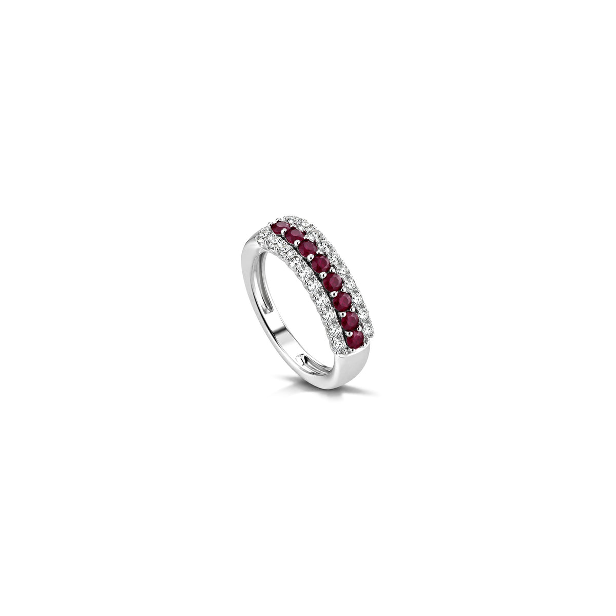 AuriA 18kt White Gold Riv Ring with Natural Diamonds and Ruby