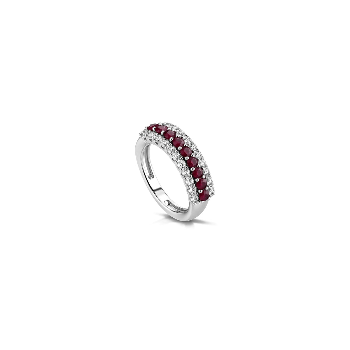 AuriA 18kt White Gold Riv Ring with Natural Diamonds and Ruby