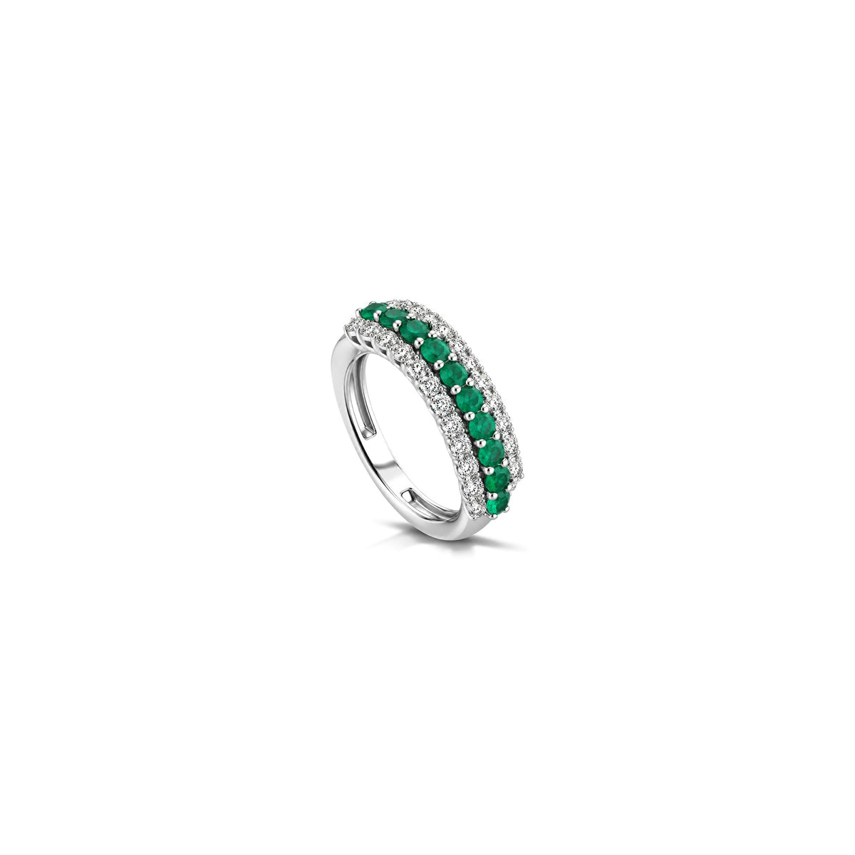 Riv Ring with Natural Diamonds and Emerald in 18kt White Gold AuriA