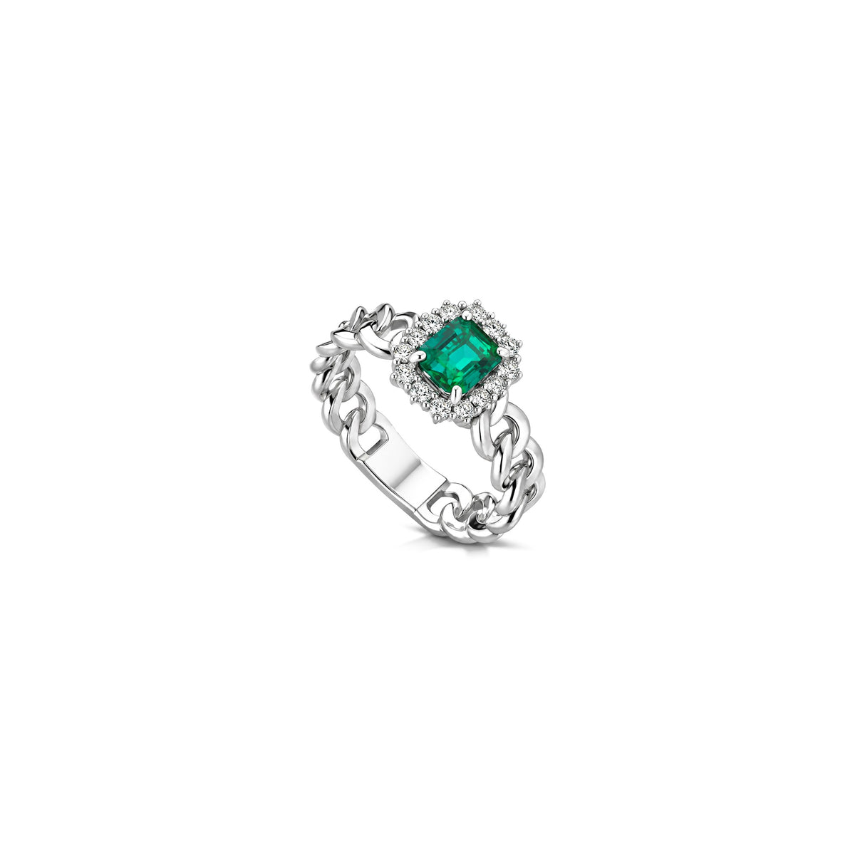 Grumetta Ring with Natural Diamonds and Emerald in 18kt White Gold AuriA