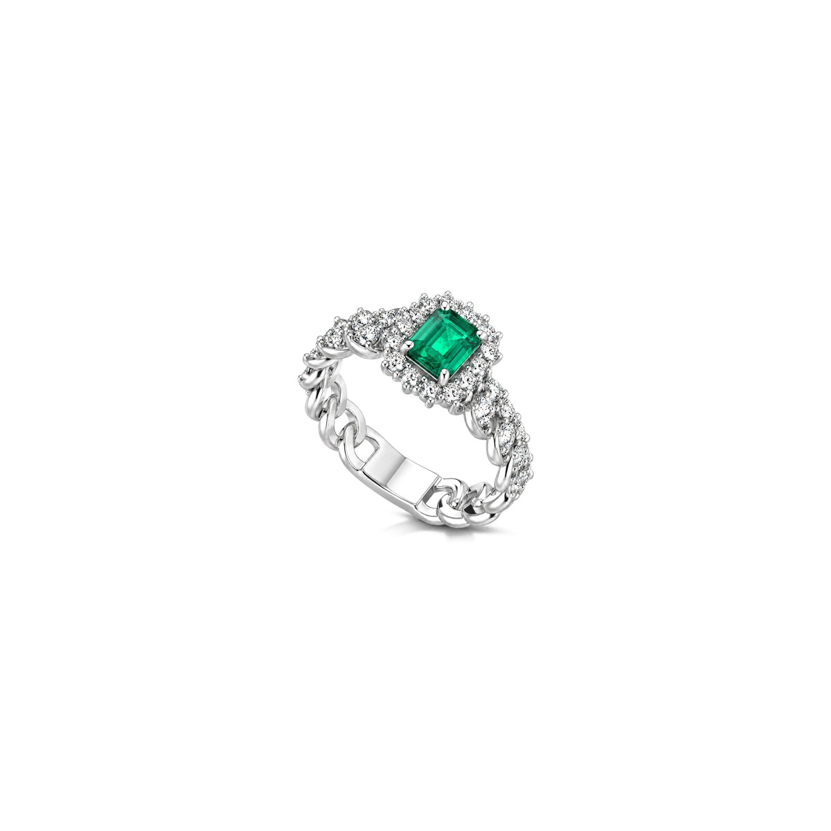 Grumetta Ring with Natural Diamonds and Emerald in 18kt White Gold AuriA