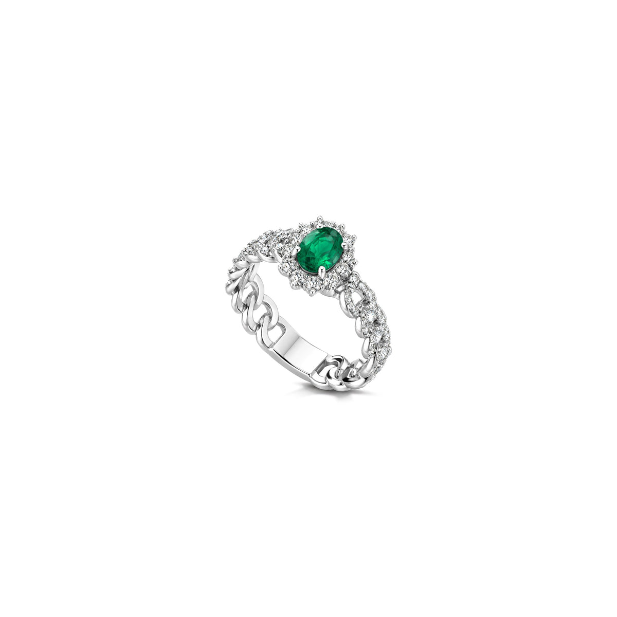 Grumetta Ring with Natural Diamonds and Emerald in 18kt White Gold AuriA