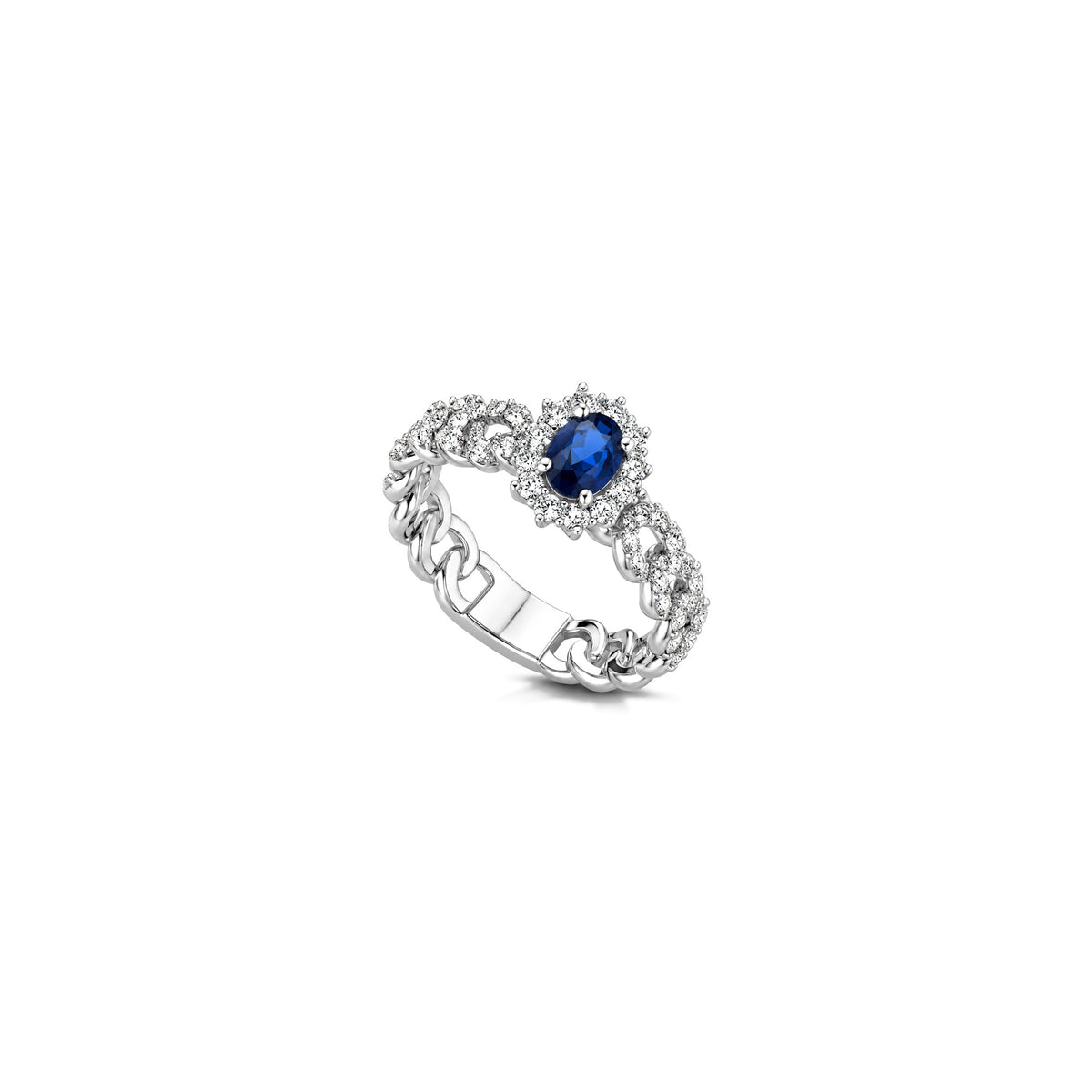 Grumetta Ring with Natural Diamonds and Sapphire in 18kt White Gold AuriA