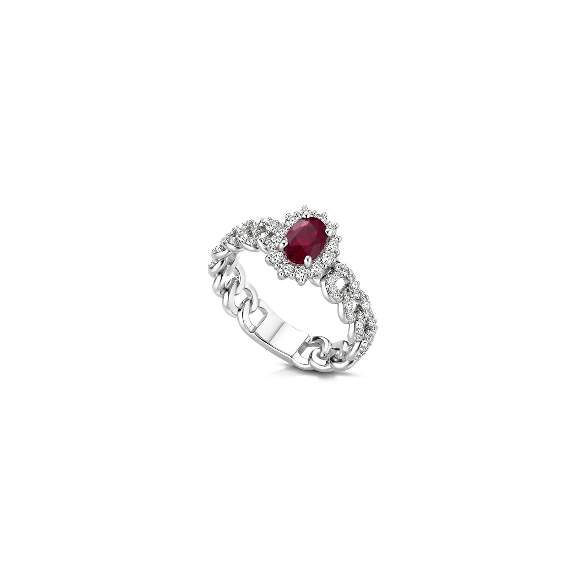 Grumetta Ring with Natural Diamonds and Ruby in 18kt White Gold AuriA