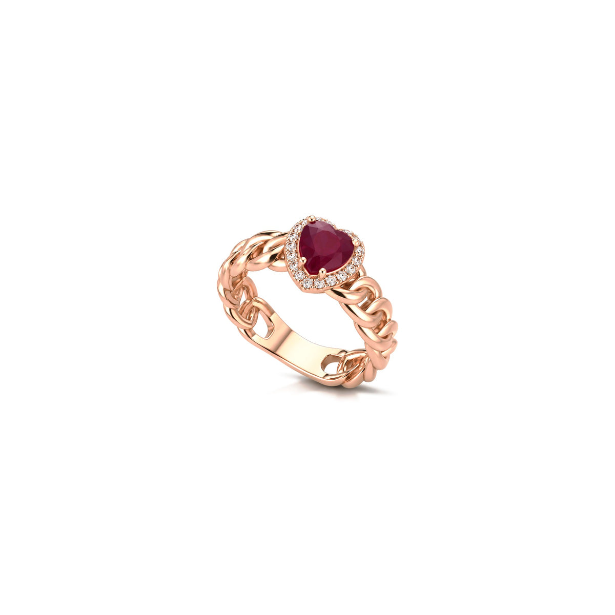 Grumetta Heart Ring with Natural Diamonds and Ruby in 18kt White Gold AuriA