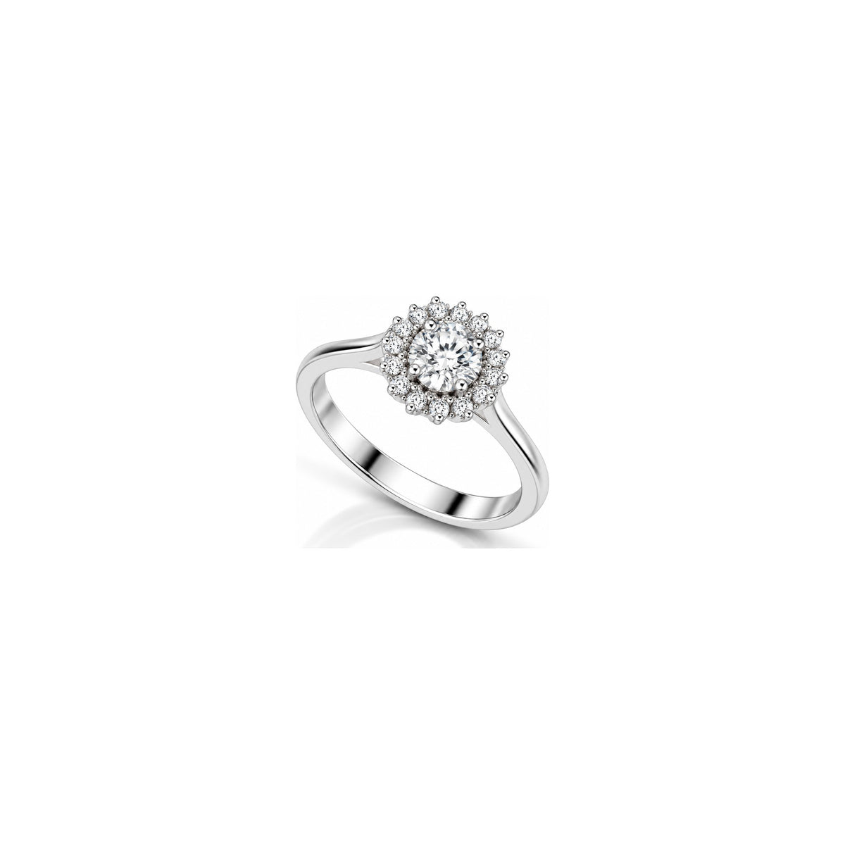 Anello Solitario Halo Raggiato con Diamanti Naturali in Oro 18kt