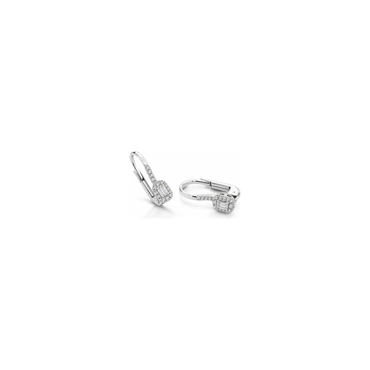 Orecchini Pendenti Rettangolo Halo con Diamanti Naturali in Oro 18kt