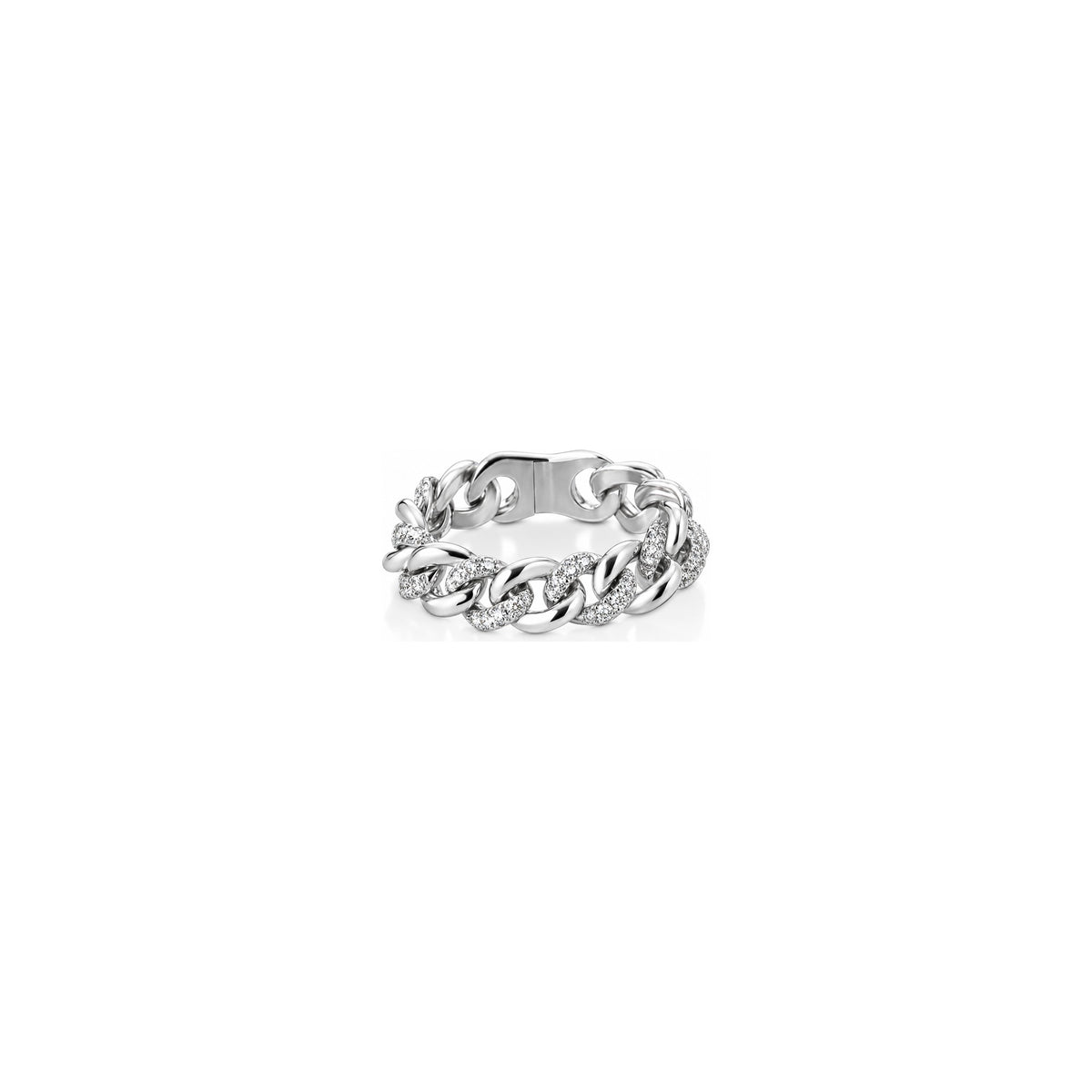 Anello Groumette Sottile Alternata con Diamanti Naturali in Oro 18kt
