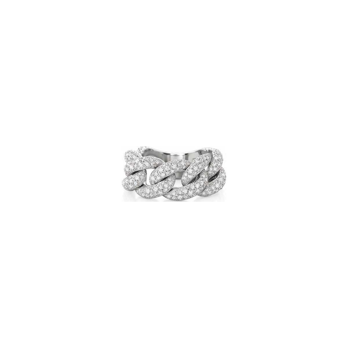AuriA 18kt White Gold 9-Link Curb Chain Ring with Natural Diamonds