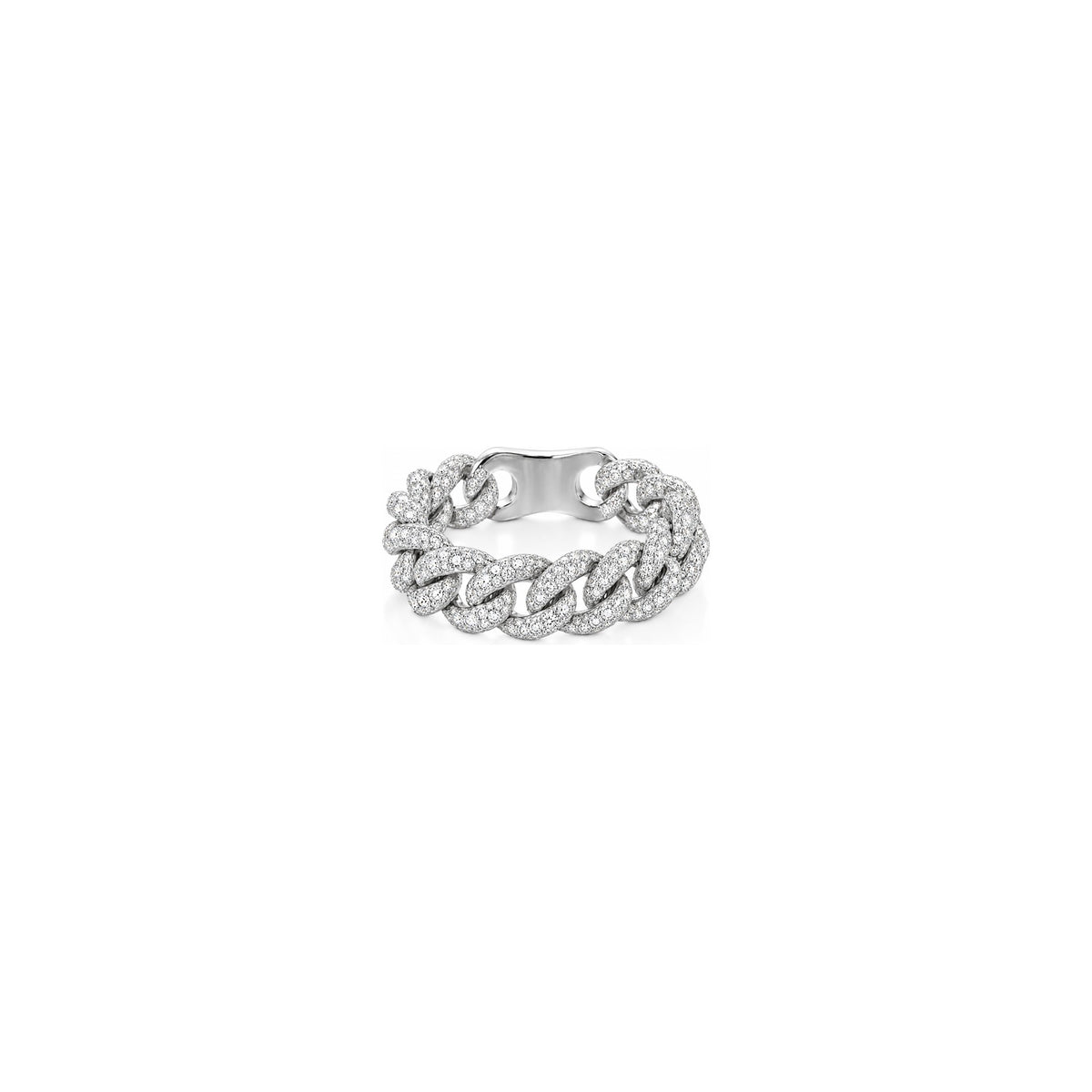 AuriA 18kt White Gold 2-Row Curb Chain Ring with Natural Diamonds