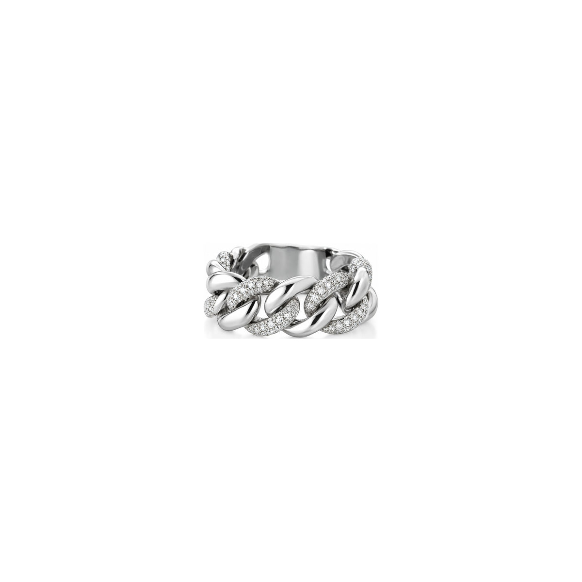 AuriA 18kt White Gold 6-Link Curb Chain Ring with Natural Diamonds