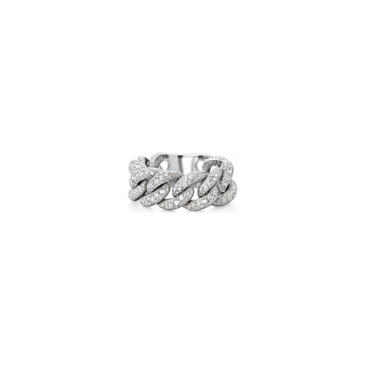 18kt White Gold 7-Link Gourmette Ring with Natural Diamonds AuriA
