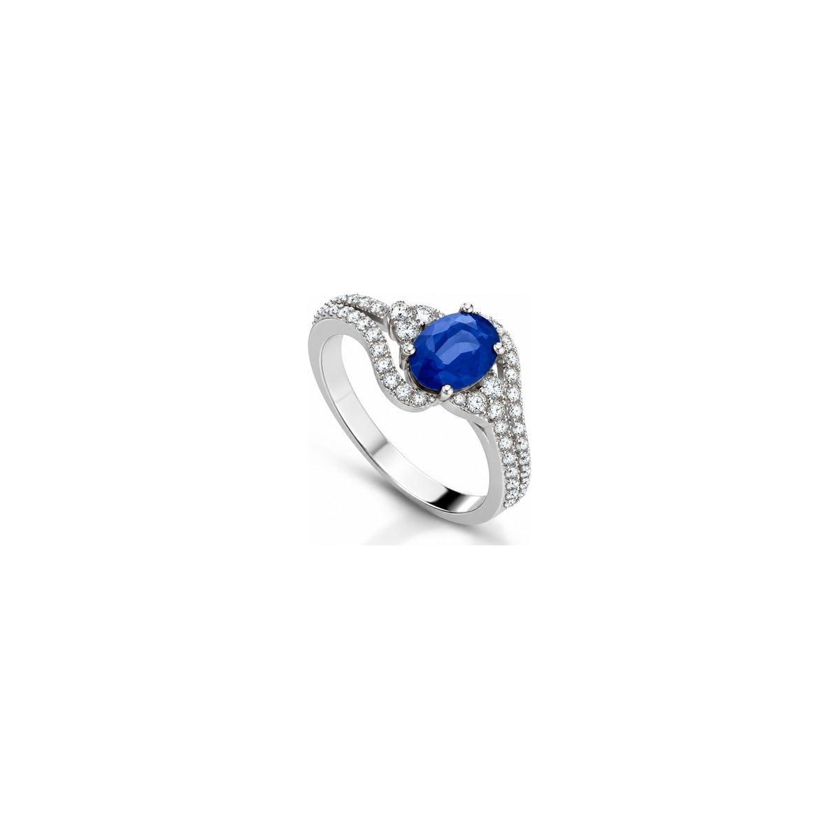 Anello Kate con Diamanti Naturali e Zaffiro in Oro Bianco 18kt