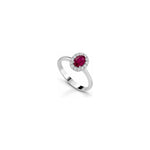 Anello Halo Ovale con Diamanti Naturali e Rubino in Oro Bianco 18kt