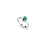 Anello Halo Ovale con Diamanti Naturali e Smeraldo in Oro Bianco 18kt