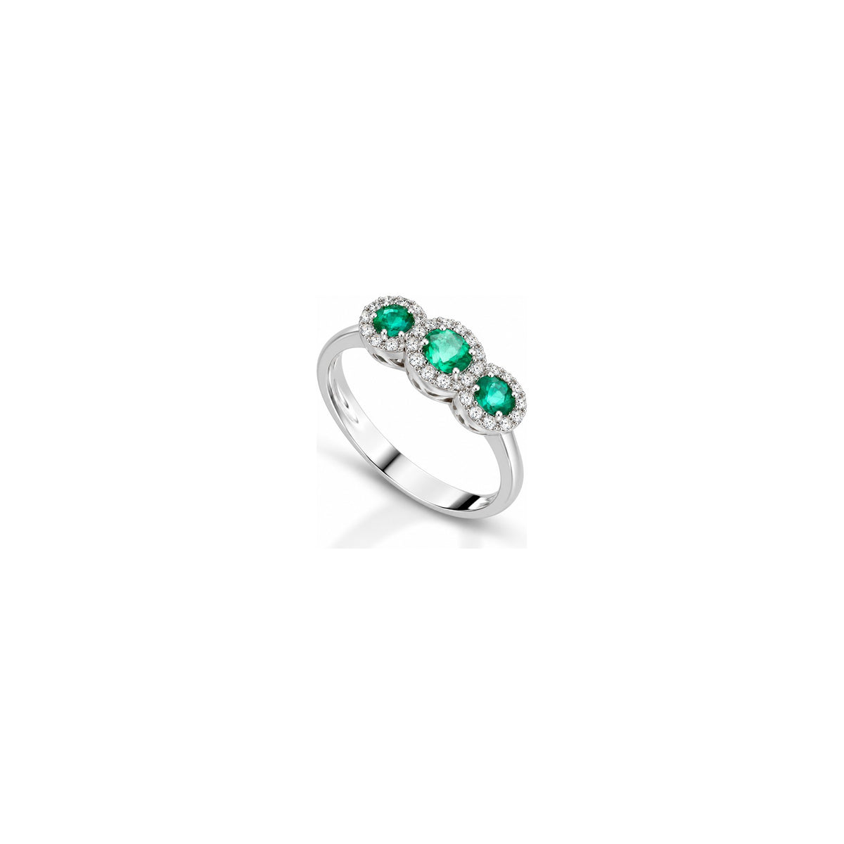 Anello Halo Ovale con Diamanti Naturali e Smeraldo in Oro Bianco 18kt