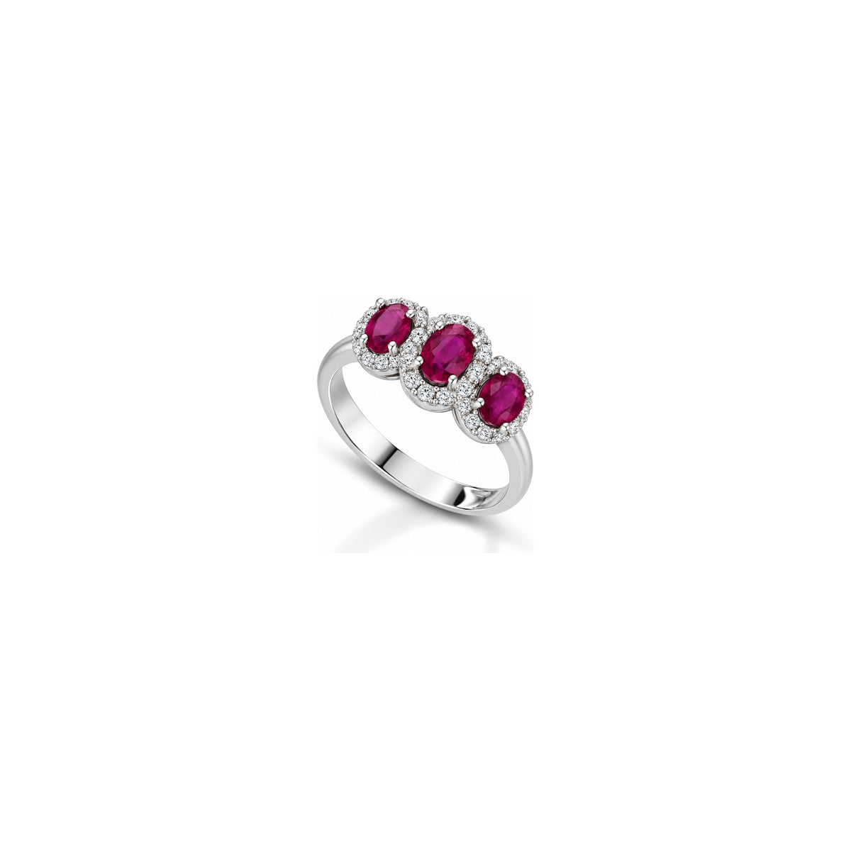 Anello Halo Ovale con Diamanti Naturali e Rubino in Oro Bianco 18kt