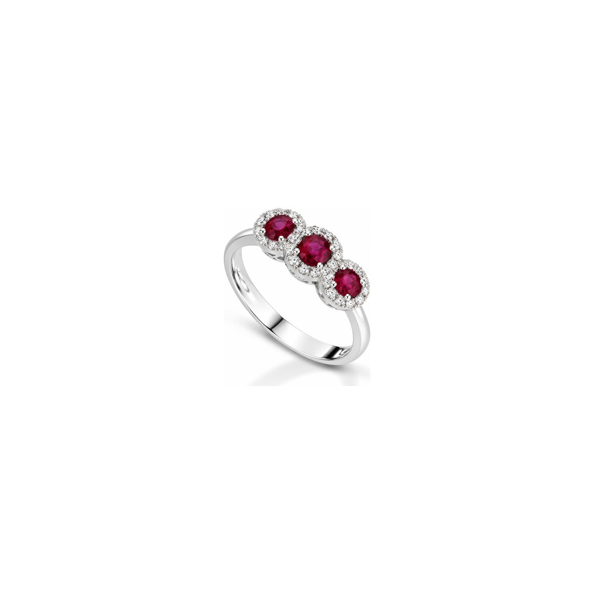 Anello Halo Ovale con Diamanti Naturali e Rubino in Oro Bianco 18kt