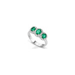 Anello Halo Ovale con Diamanti Naturali e Smeraldo in Oro Bianco 18kt