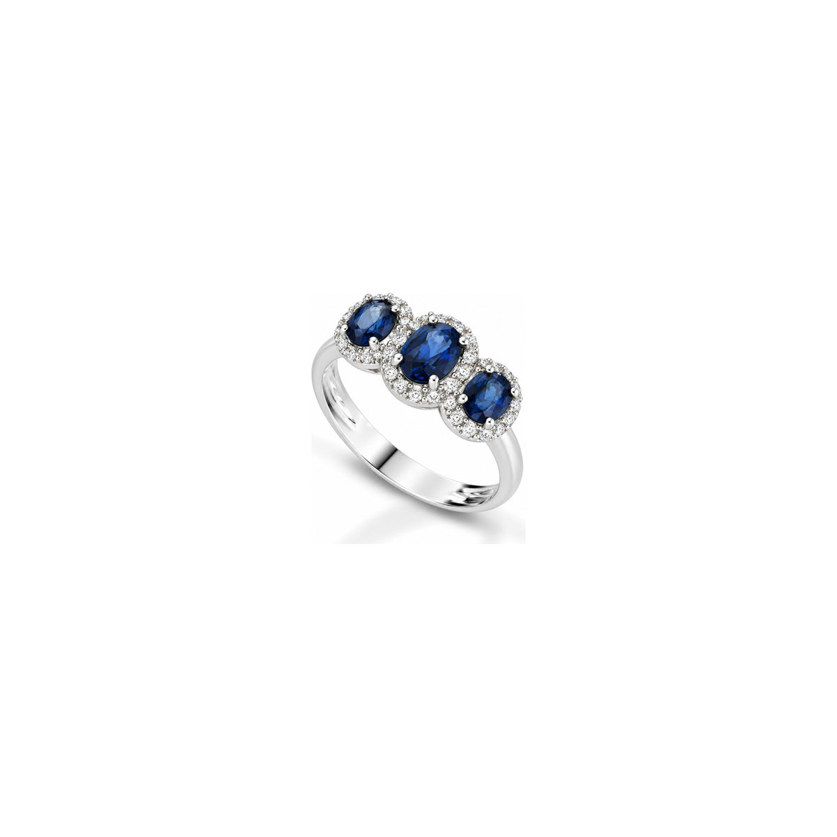 Anello Halo Ovale con Diamanti Naturali e Zaffiro in Oro Bianco 18kt
