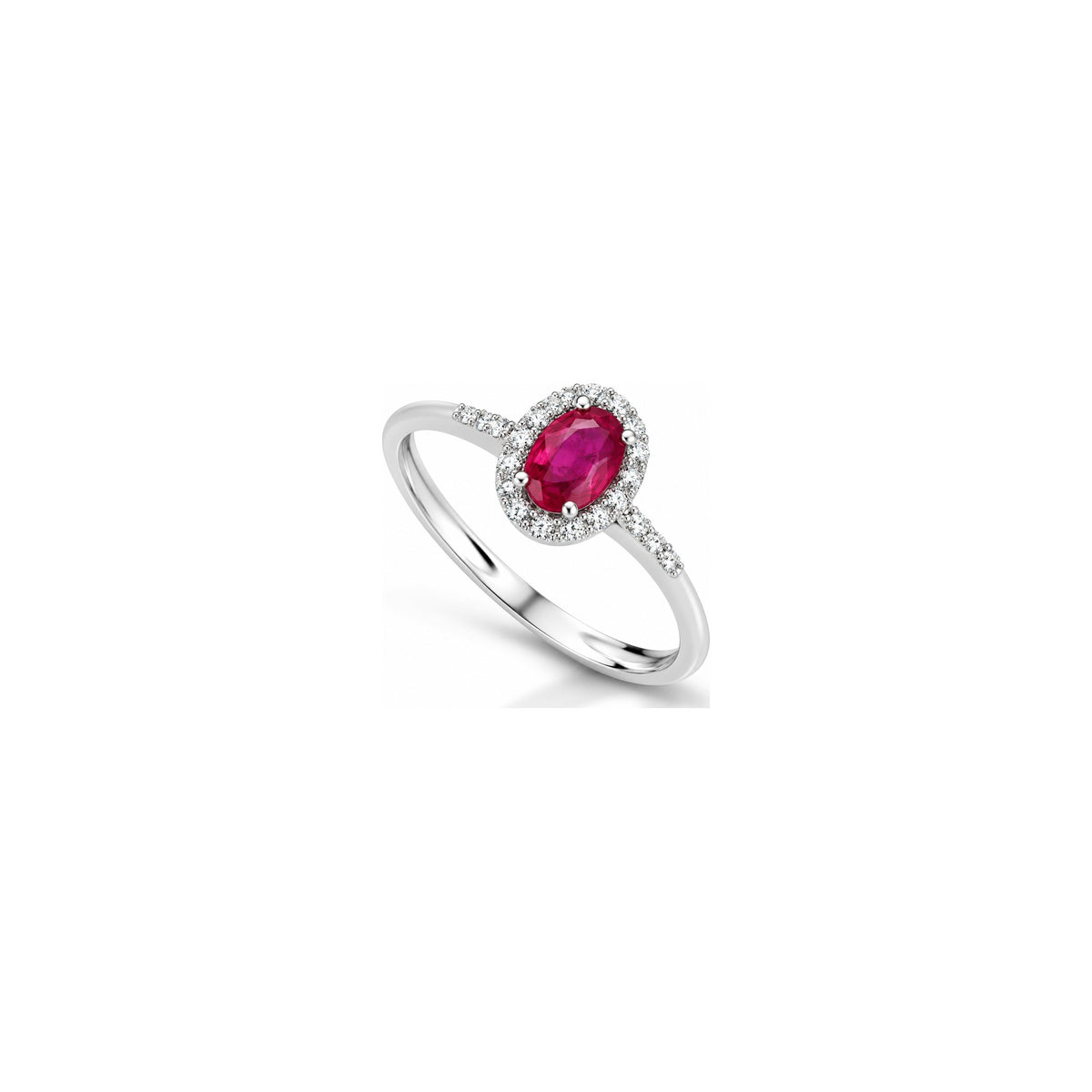 Anello Trilogy con Diamanti Naturali e Rubino in Oro Bianco 18kt