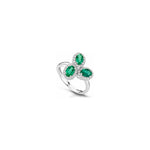 Anello Trilogy con Diamanti Naturali e Smeraldo in Oro Bianco 18kt