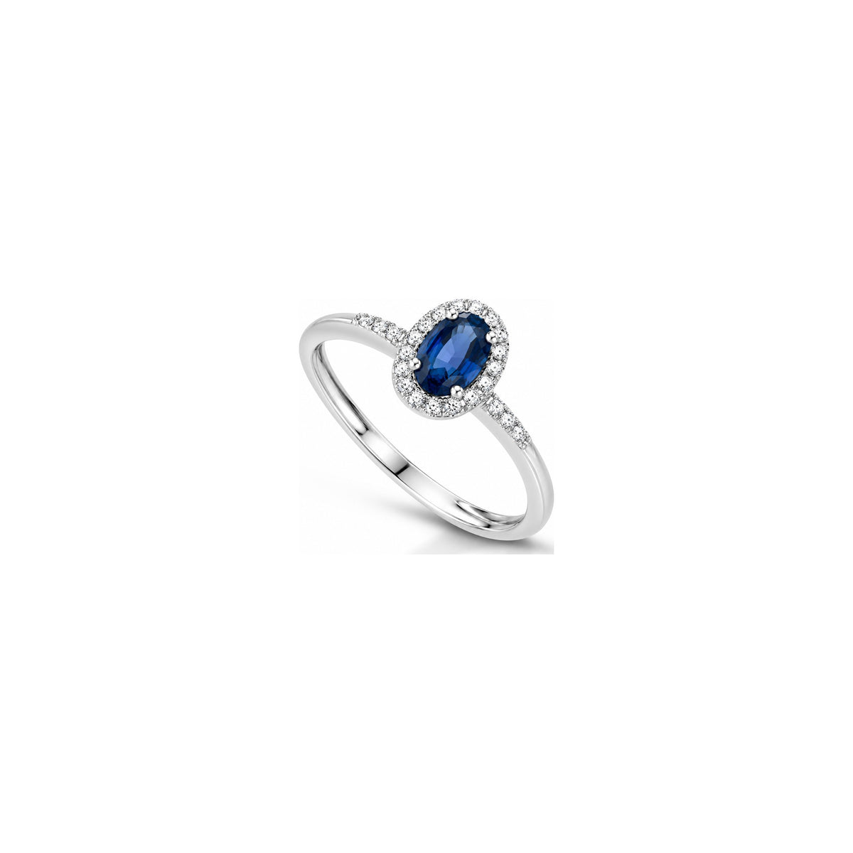 Anello Trilogy con Diamanti Naturali e Zaffiro in Oro Bianco 18kt