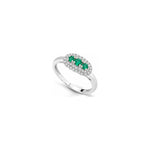 Anello Fiore con Diamanti Naturali e Smeraldo in Oro Bianco 18kt