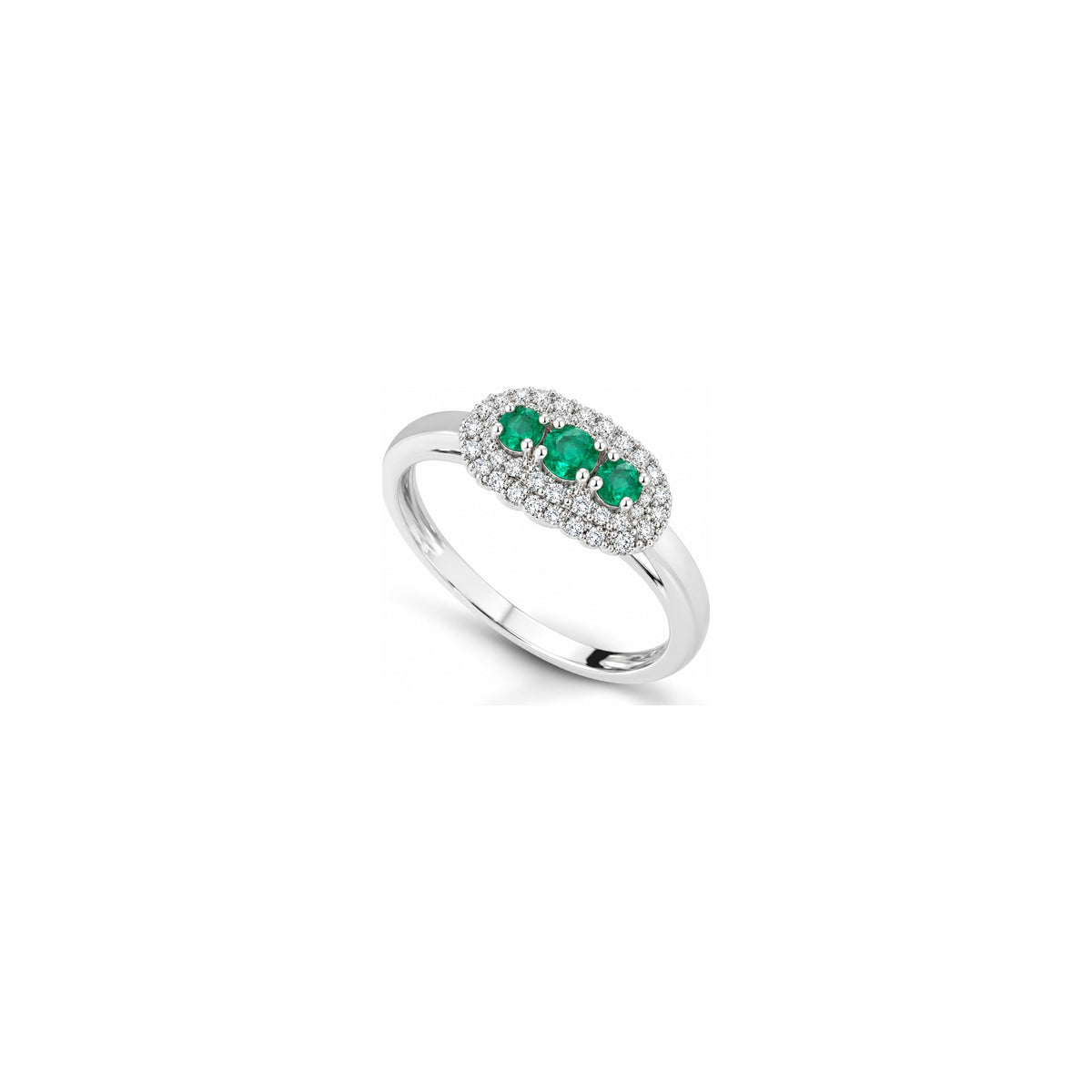 Anello Fiore con Diamanti Naturali e Smeraldo in Oro Bianco 18kt