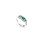Anello Fiore con Diamanti Naturali e Smeraldo in Oro Bianco 18kt