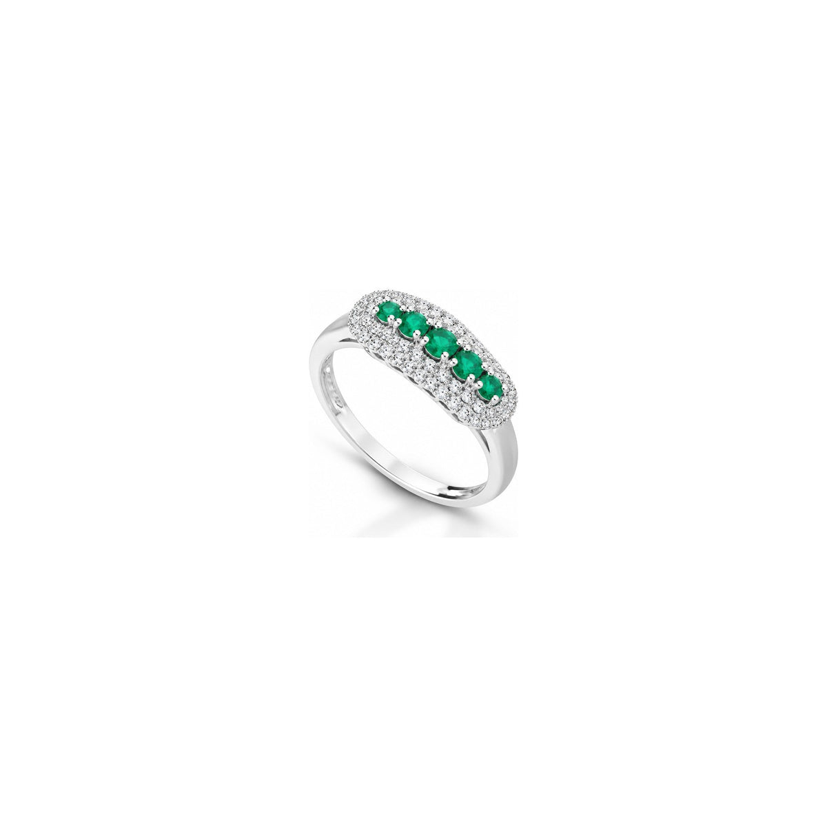 Anello Fiore con Diamanti Naturali e Smeraldo in Oro Bianco 18kt