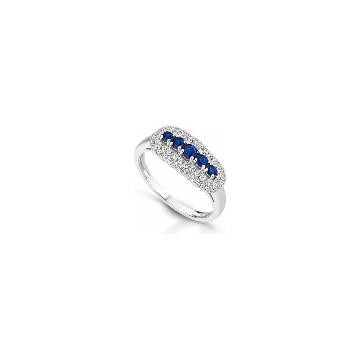 Anello Fiore con Diamanti Naturali e Zaffiro in Oro Bianco 18kt