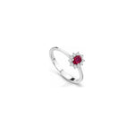 Anello Fiore Halo con Diamanti Naturali e Rubino in Oro Bianco 18kt
