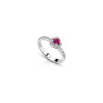 Anello Rosetta con Diamanti Naturali e Rubino in Oro Bianco 18kt