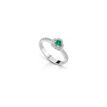 Anello Rosetta con Diamanti Naturali e Smeraldo in Oro Bianco 18kt