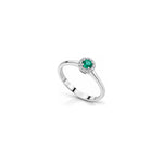 Anello Halo con Diamanti Naturali e Smeraldo in Oro Bianco 18kt