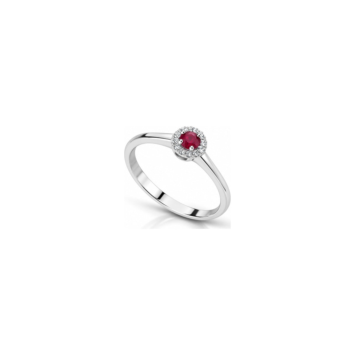 Anello Halo con Diamanti Naturali e Rubino in Oro Bianco 18kt